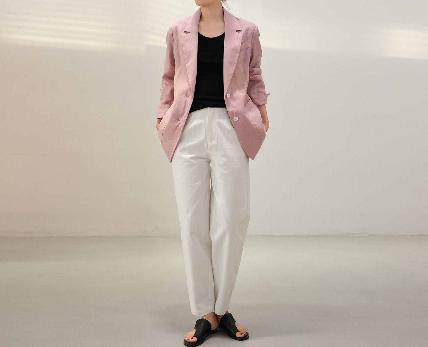 edoa Pink Linen Blazer with pockets