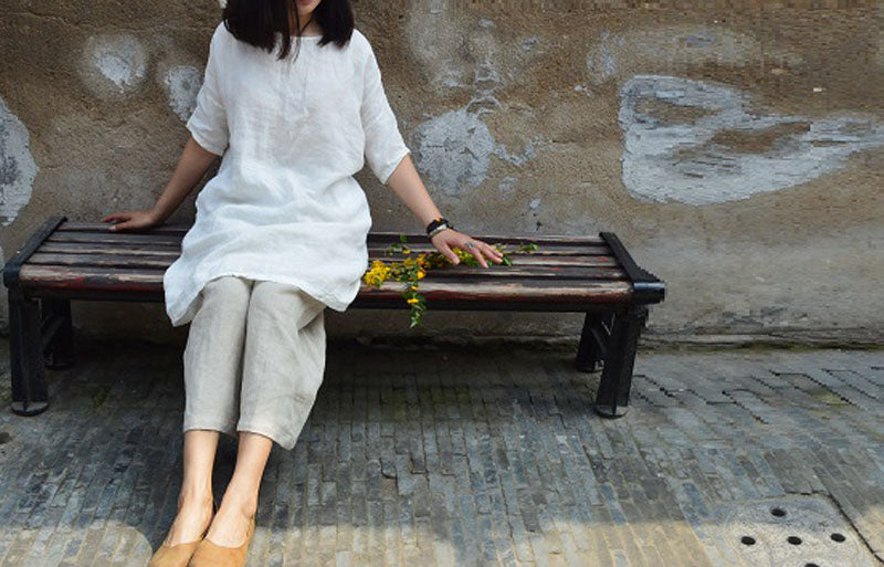 edoa Loose Fitting Linen Cropped Wide Leg Pants 