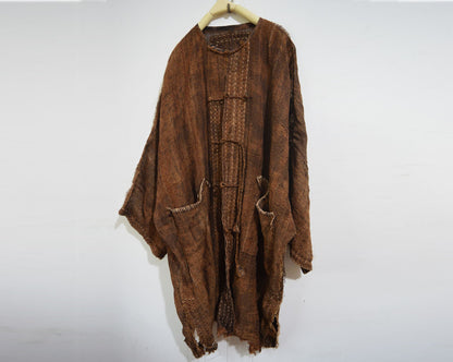 Loose Fitting Plant Dyed Hand Woven Linen Cardigan Jacket ja0062 A858