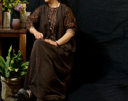 edoa Reversible Mud Hand Spun Tussah Silk V-neck Vest