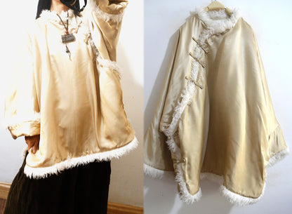 Oversized Heavy Weight Silk Satin Faux Fur Coat co0103 X296