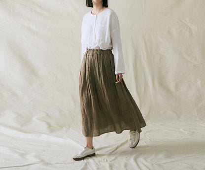 edoa Distressed Crinkled PIgment Dyed Linen A-line Pleated Skirt