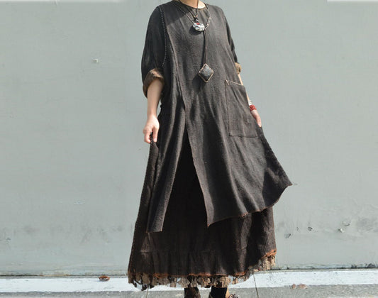 edoa Loose Fitting Mud Tussah Silk Tank Dress