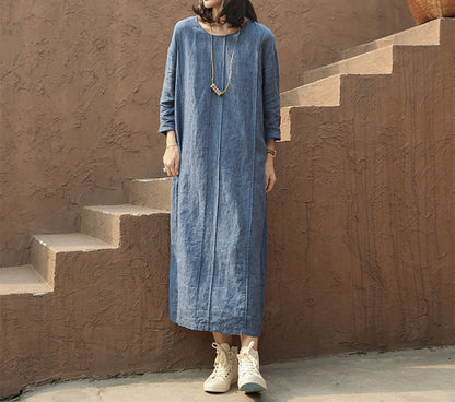 edoa Yarn Dyed Linen Dress with Pintucks 