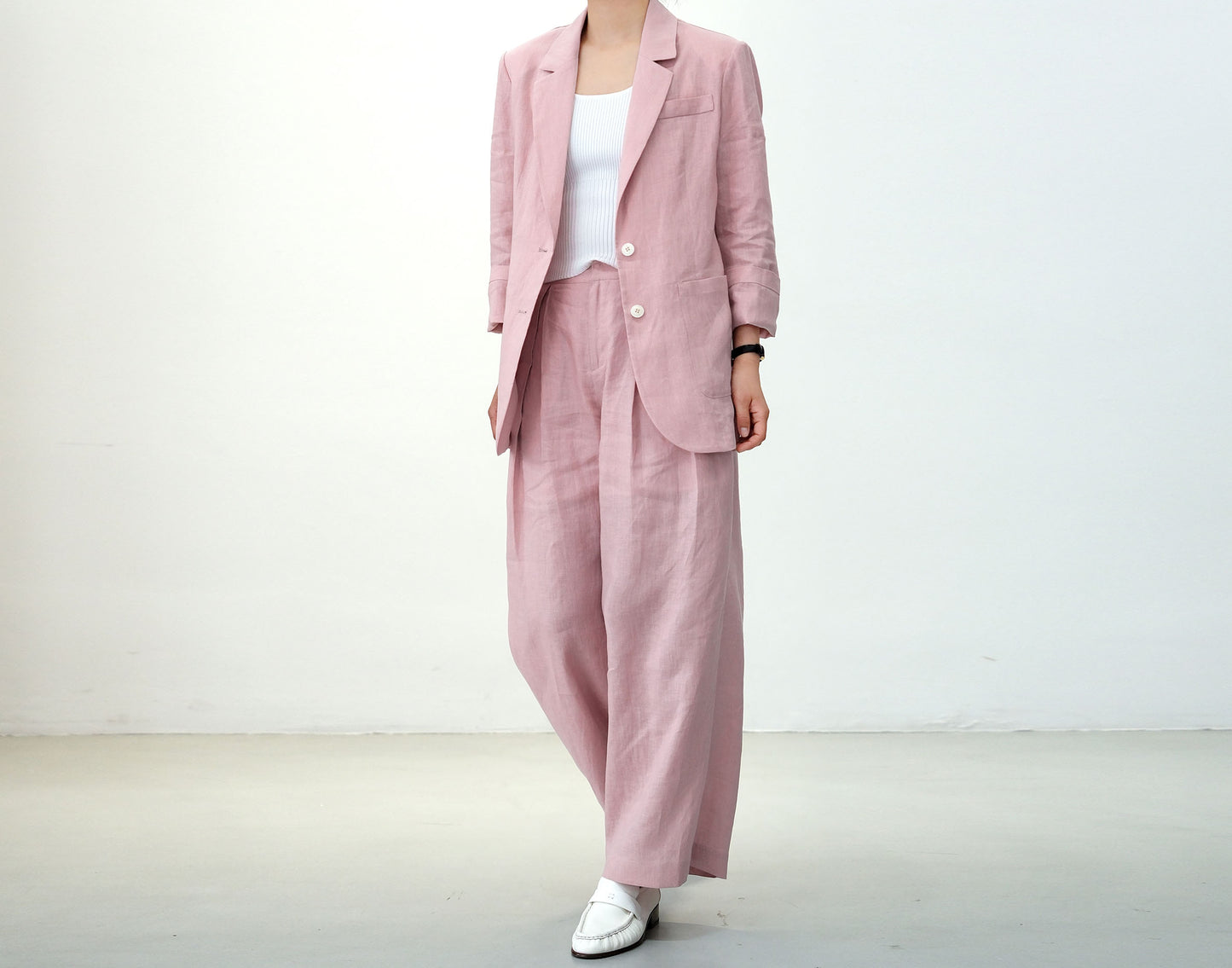 edoa Pink Wide Leg Linen Pants with pockets