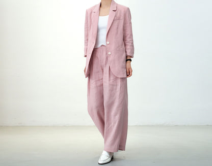 edoa Pink Wide Leg Linen Pants with pockets