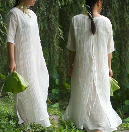 edoa Crinkled Ramie Cotton Blend Dress 
