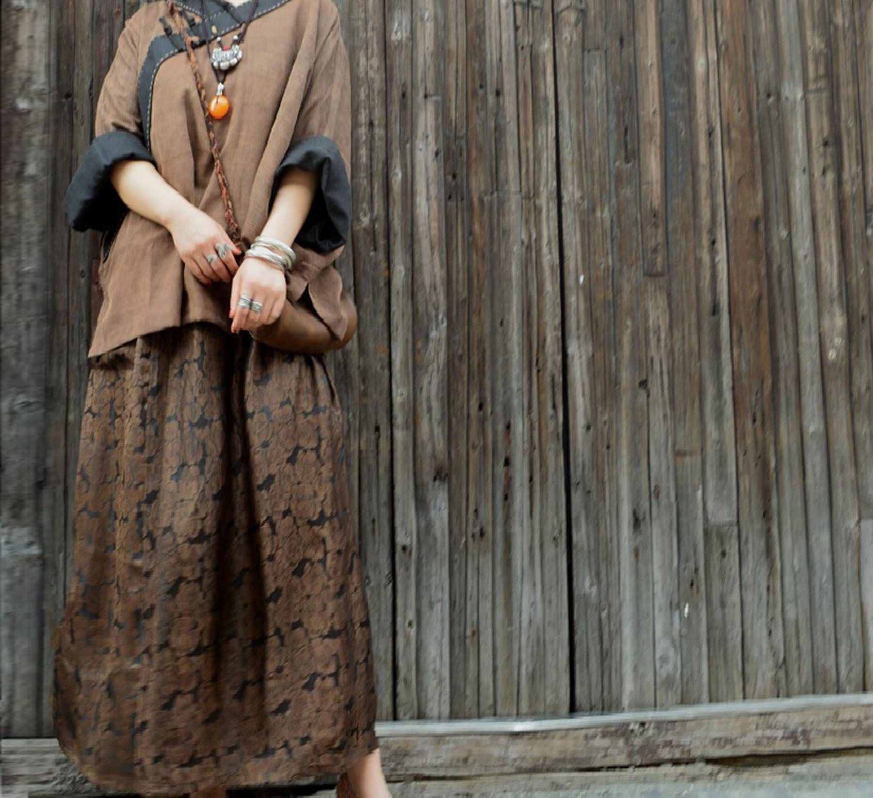 edoa Mud Silk Rose Juquard Skirt 