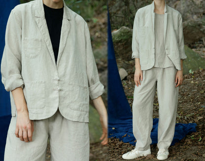 edoa Modified Flax Linen 80s Chinese Blazer