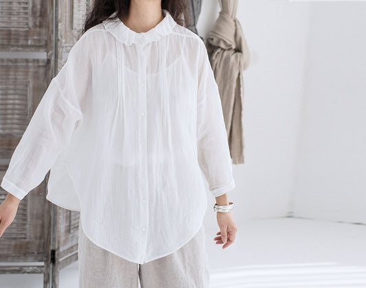 edoa High Counted Crinkled Ramie Victorian Shirt 