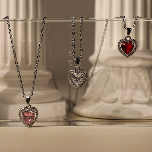 edoa Sparkling Crystal Heart Halo Pendant Necklace