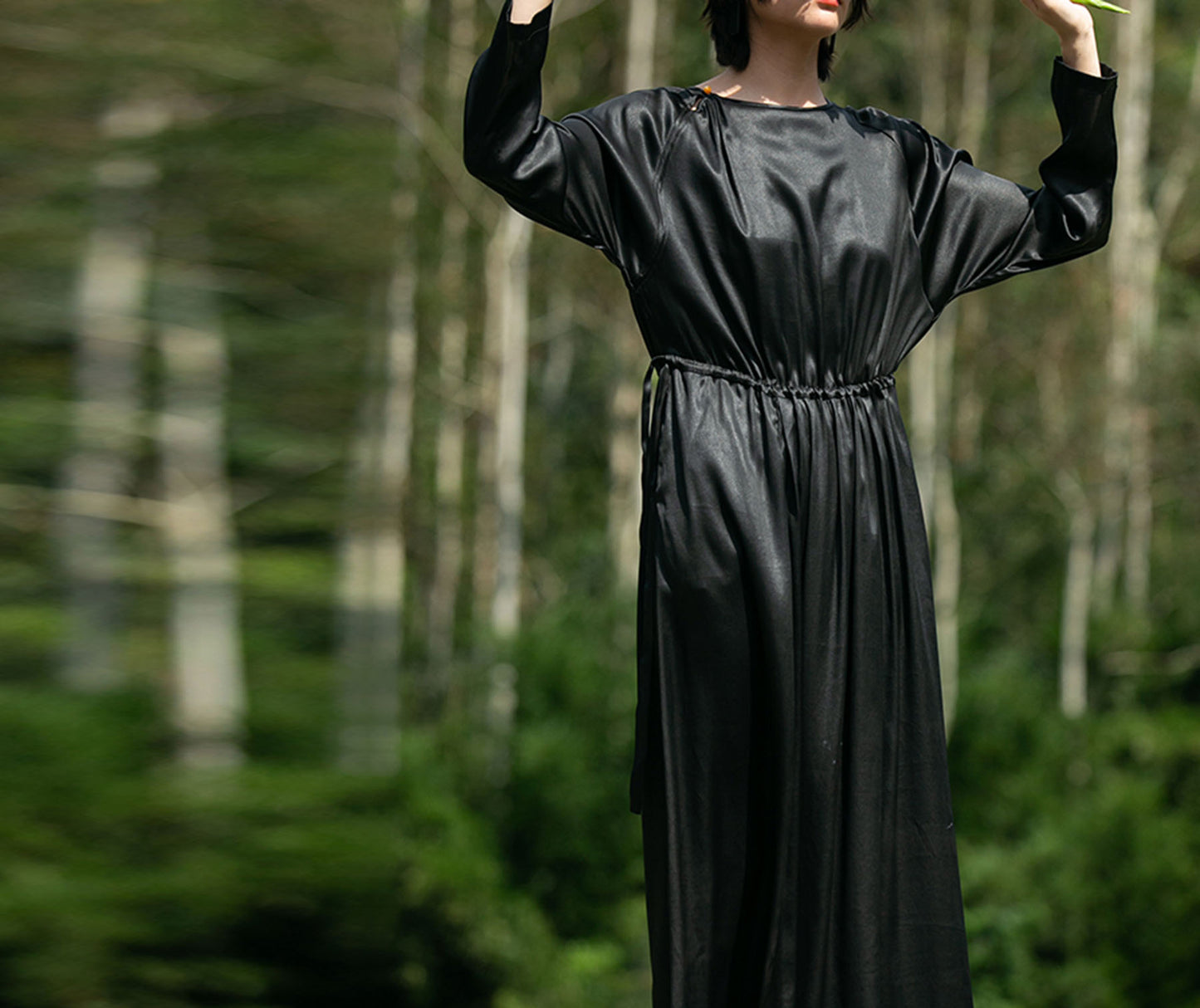 edoa Loose Fitting Mud Silk Crepe Satin Dress 