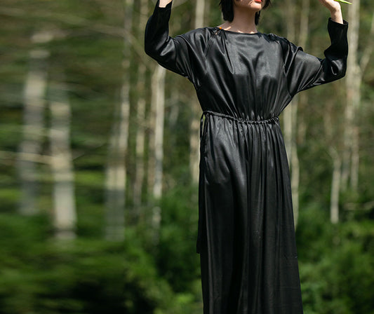 edoa Loose Fitting Mud Silk Crepe Satin Dress 
