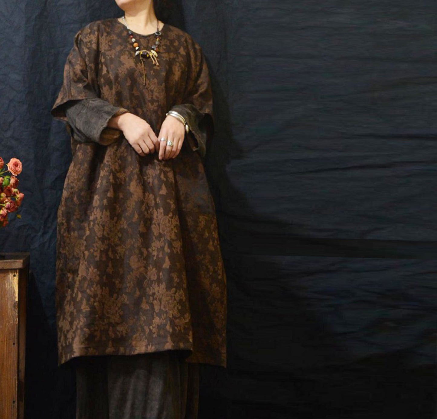 edoa Plant Dyed Silk Wool Blend Jacquard Tunic 