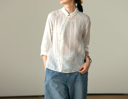 edoa High Counted Ramie Chinese Style Top