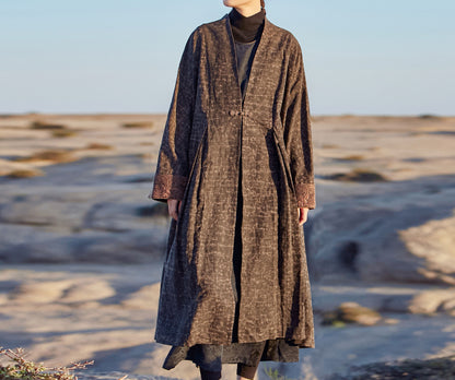 edoa Cracked Mud Silk Embroidered Duster 