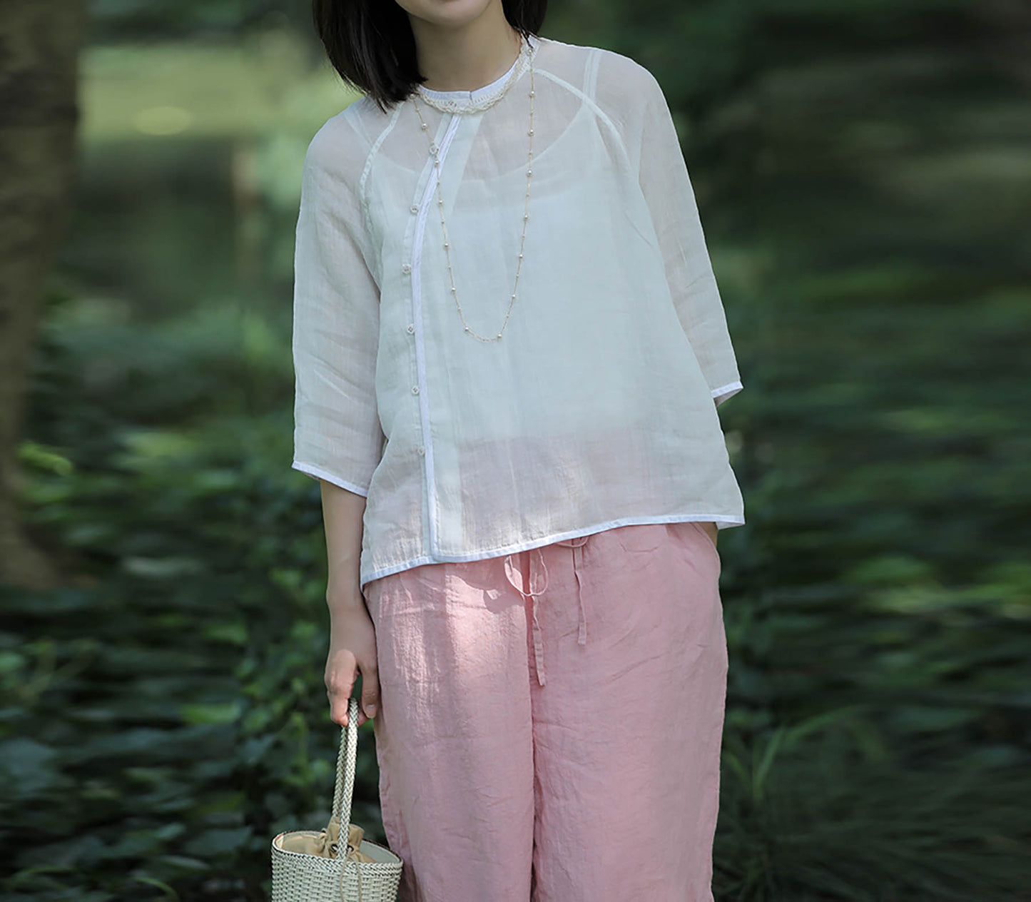 edoa Thin High Count Ramie Chinese Blouse