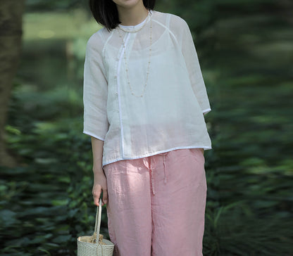 edoa Thin High Count Ramie Chinese Blouse