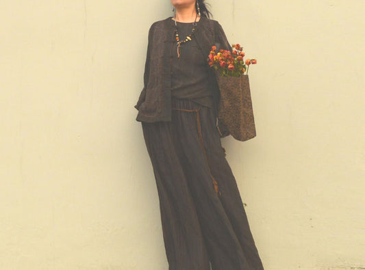 edoa Mud Noil Silk Pintucked Wide-leg Pants