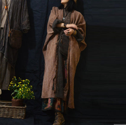 edoa Oversized Bohemian Raw Edged Reversible Tussah Silk Duster Coat 