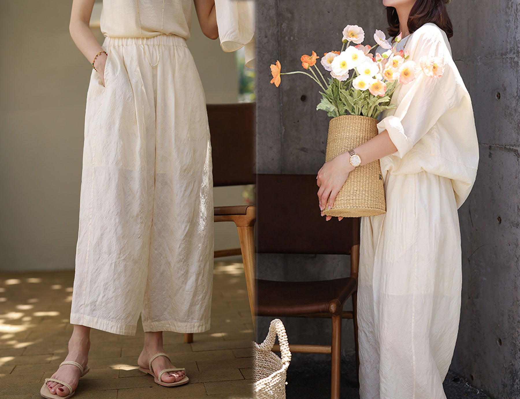 edoa Loose Fitting Tussah Silk Pants