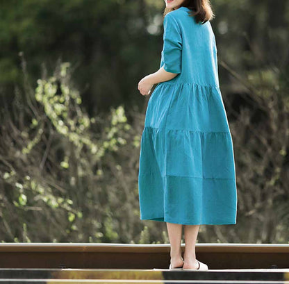 edoa Blue Summer Linen Dress