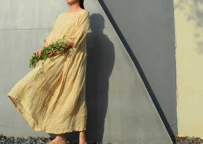 edoa Embroidered High Waist Hand-spun Tussah Silk Dress 