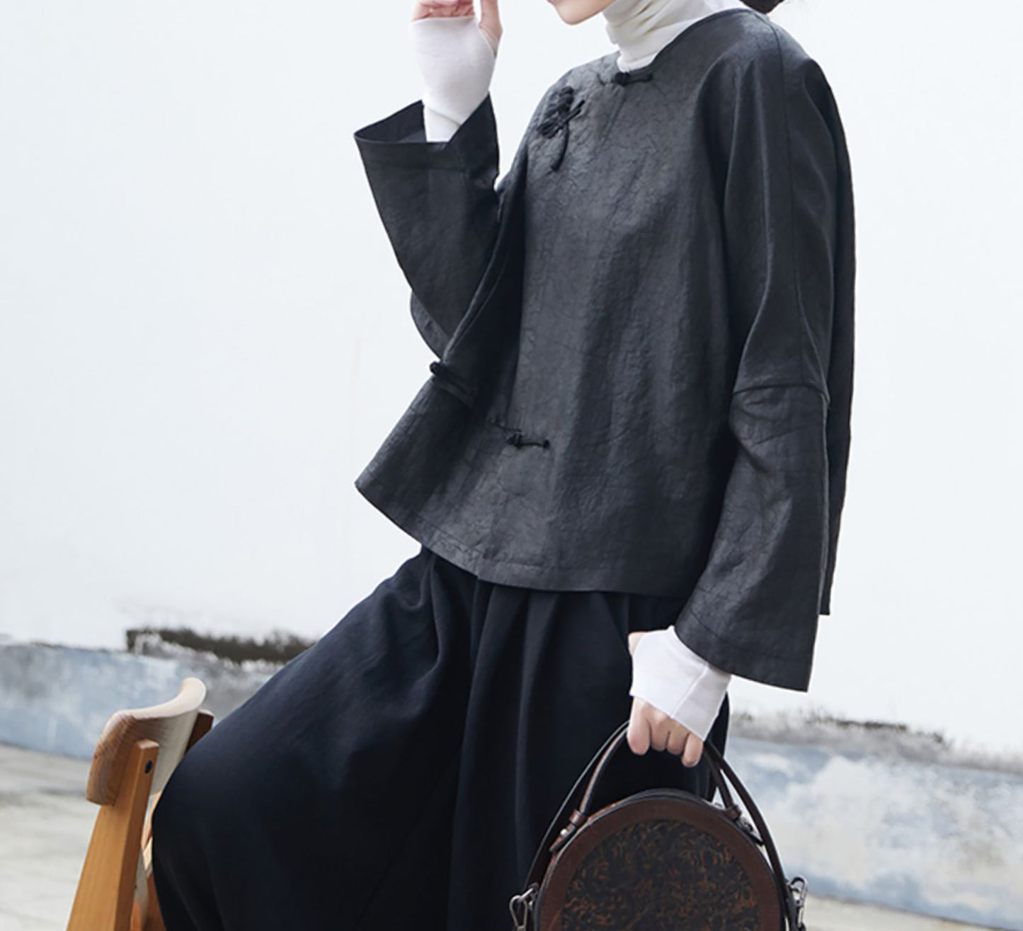 edoa Cracked Mud Silk Asymmetric Placket Chinese Jacket 