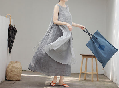 edoa Two Layer Ramie Long Sleeveless Dress