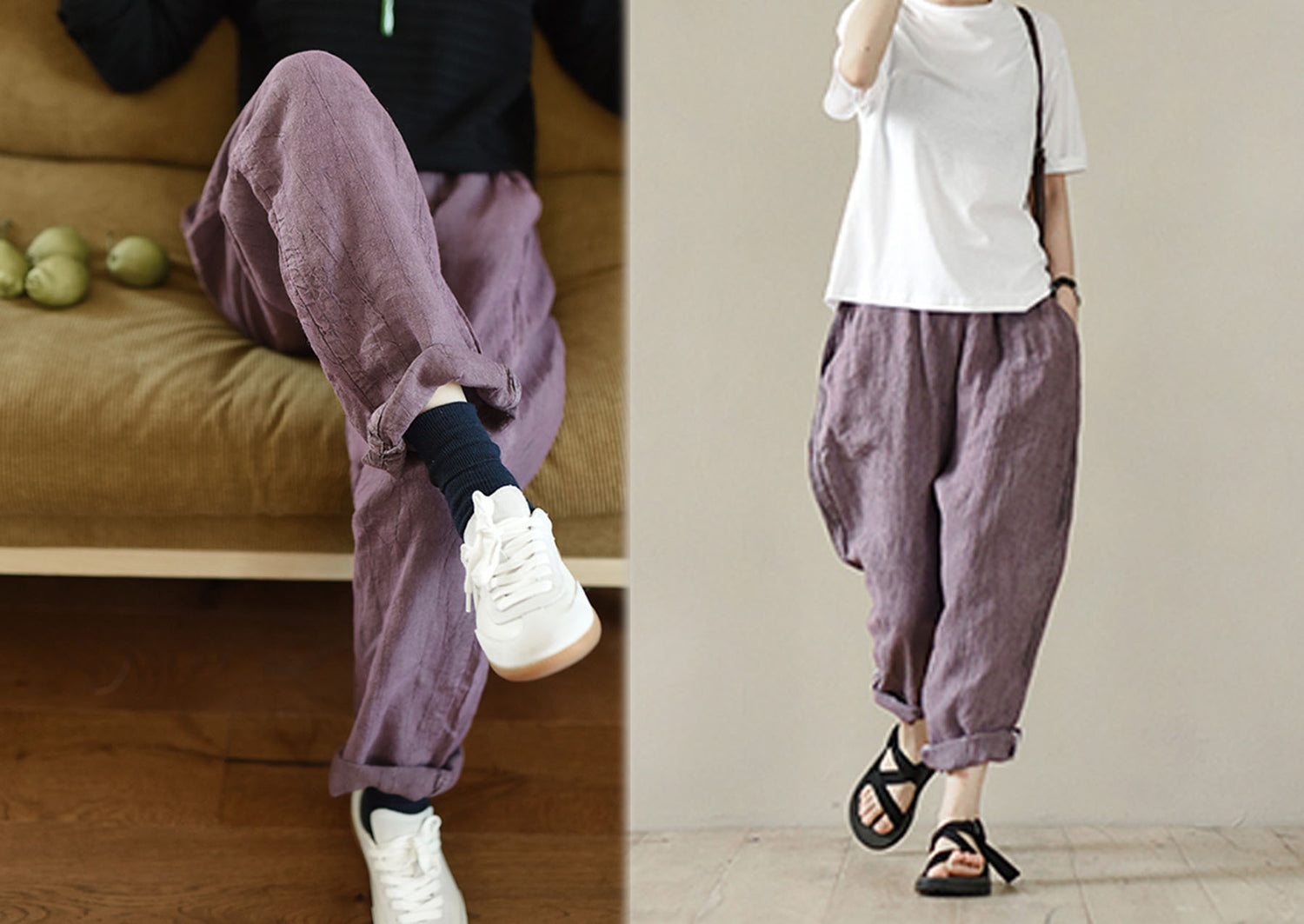 edoa Distressed Crinkled Linen Tapered Boyfriend Pants