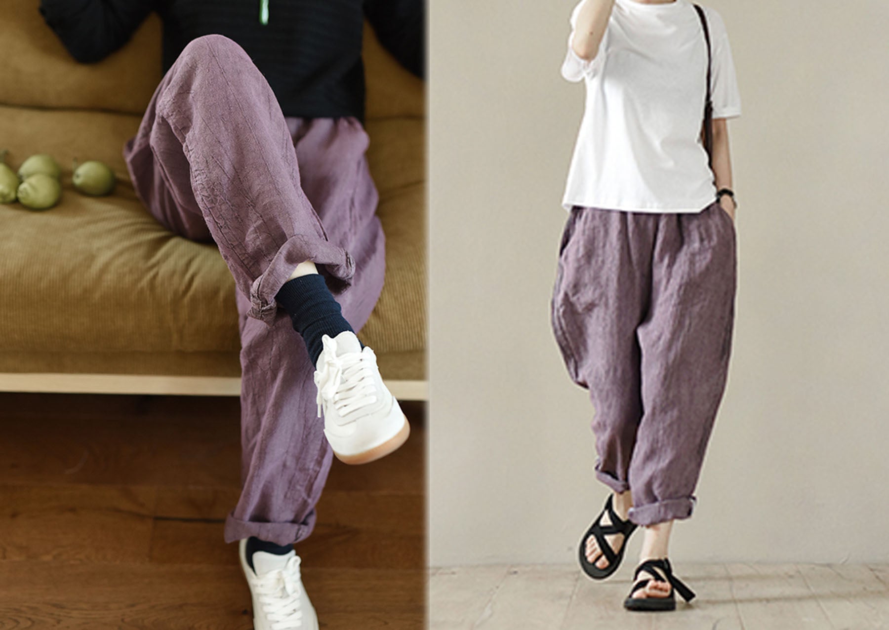 edoa Distressed Crinkled Linen Tapered Boyfriend Pants