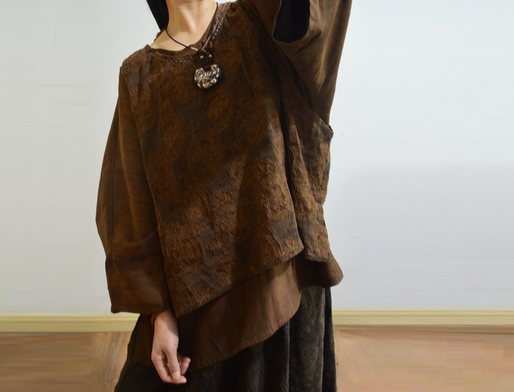 edoa Reversible Mud Silk Linen Blend Jacquard Boho Vest