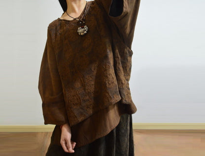 edoa Reversible Mud Silk Linen Blend Jacquard Boho Vest