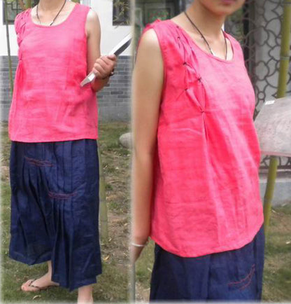 edoa Hand Ruched High Counted Linen Tank