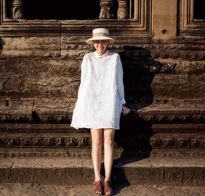 Ramie Loose Fitting A Line Shirt Dress dr0359 486