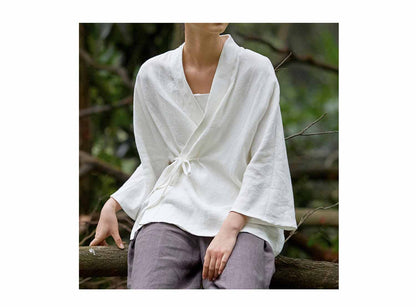 edoa Linen Modified Kimono Blazer Jacket