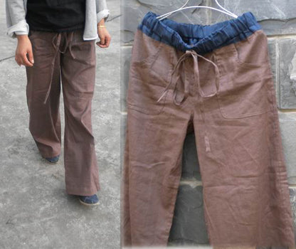 Loose Fitting Two-tone Wide-leg Linen Pants pa0102 021