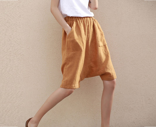 edoa Loose Drop Crotch Linen Harem Pants