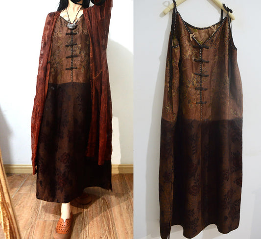 Two-tone Mud Silk Song Brocade Slip Dress dr0136 X284