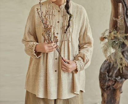 edoa Raw Tussah Silk Smocking Shirt