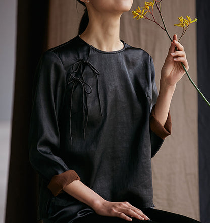 edoa Mud Silk Satin Cheongsam Top