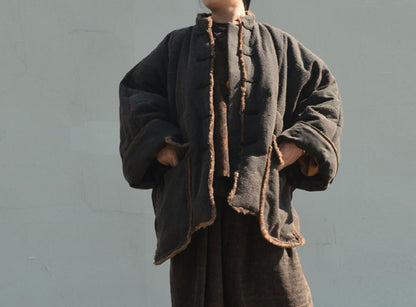 edoa Mud Tussah Silk Goose Down Chinese Coat 