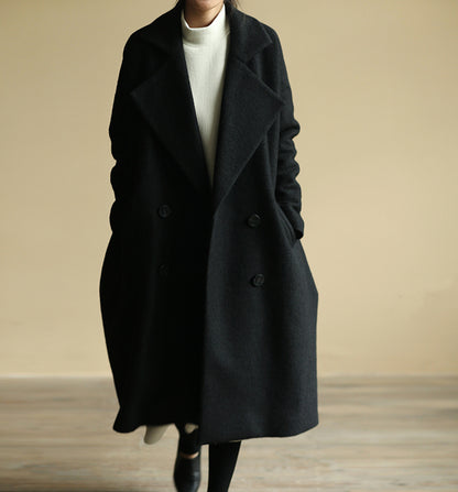 edoa Oversize Double Breasted Knit Wool Cocoon Coat
