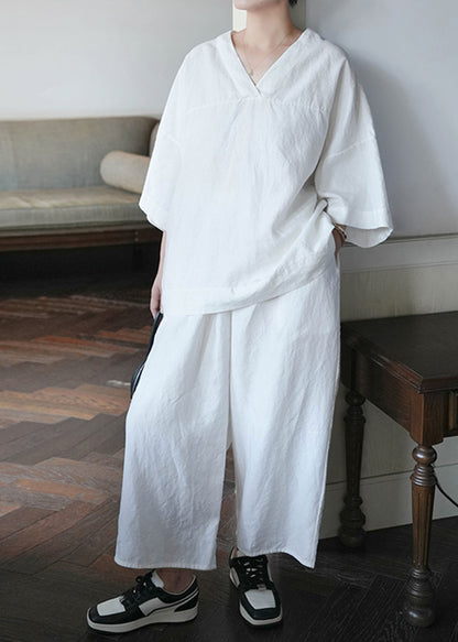 edoa Loose Heavy Weight Washed Linen V-neck Tee