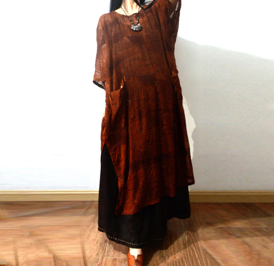 Super Loose Embroidered Mud Silk Chiffon Over Dress dr0134 X286