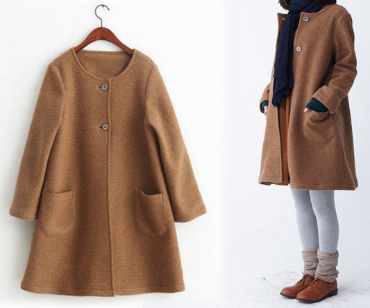 edoa Winter Boiled Wool A-line Coat 