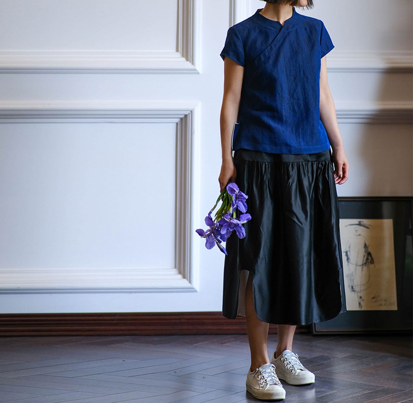 edoa Silk Charmeuse Tiered Skirt with Curved slits