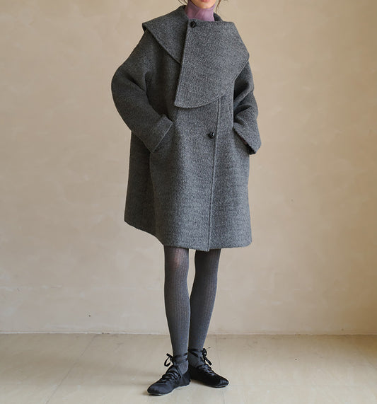 edoa Scarf Collar Alpaca Wool Trapeze Coat 