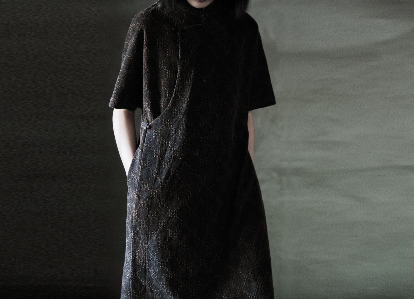 Mud Tussah Silk jacquard Cheongsam Dress dr0212 N077