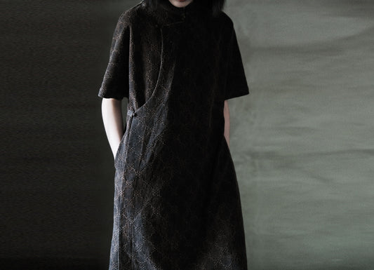 Mud Tussah Silk jacquard Cheongsam Dress dr0212 N077